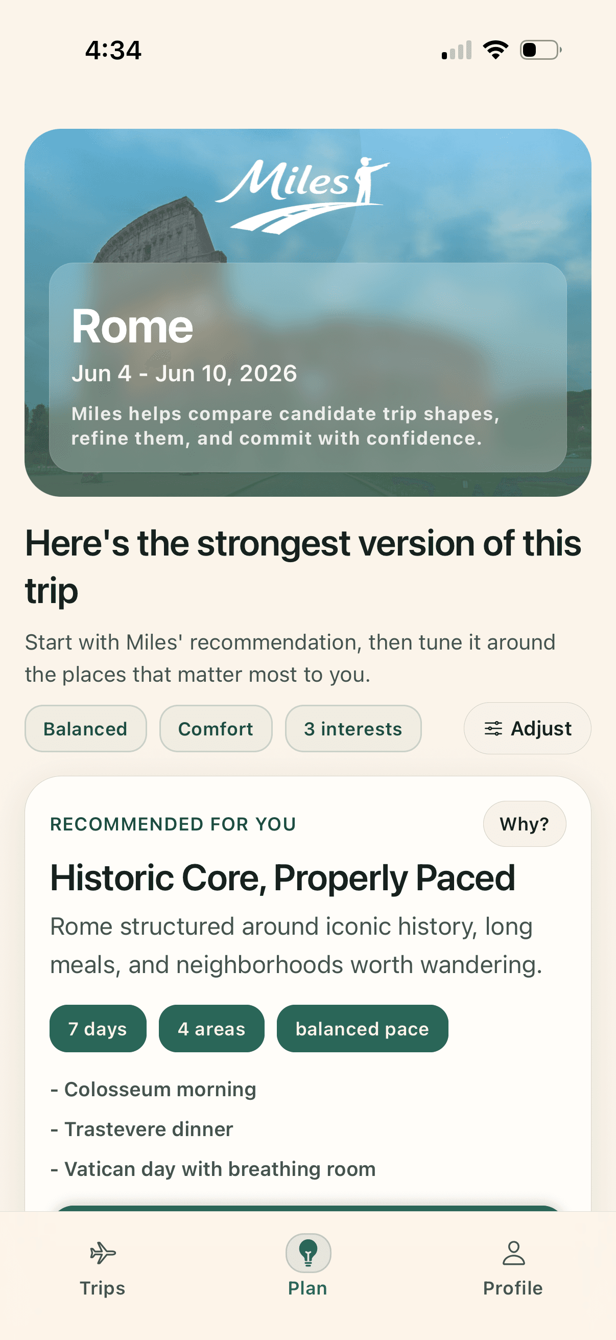 Miles plan options preview